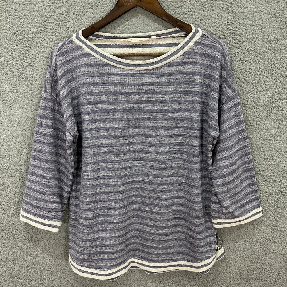 Soft Surroundings Top M Blue Striped Coastal Pullover Nautical Cottage Preppy